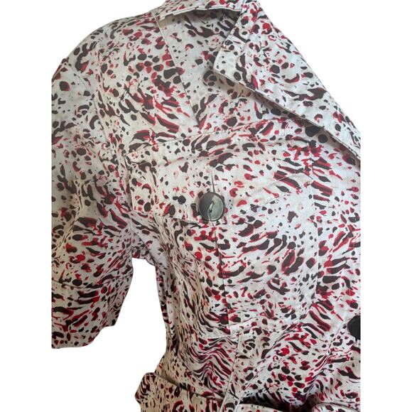 Robert Louis Shirt Dress Red Brown Abstract Print Belted Utility Women M - Picture 5 of 9